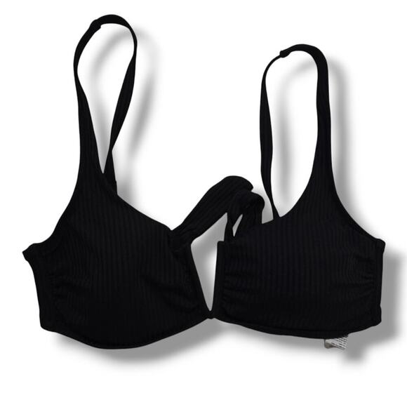 United Colors of Benetton Women’s Black V-Front Tie Back Bikini Top B Cup - Picture 1 of 11